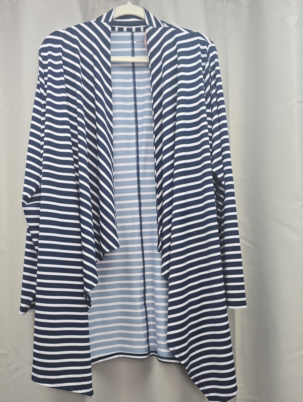 Lands' End Navy and Light Blue Striped Open Cardigan Size XL